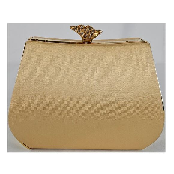 JESSICA MCCLINTOCK VINTAGE BLACK SATIN EVENING BAG 4"H x 5"L x 3"W 22" CHAIN - Picture 3 of 15